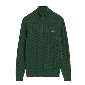 Gant Mens Cable Cotton Half Zip Fleece / Green